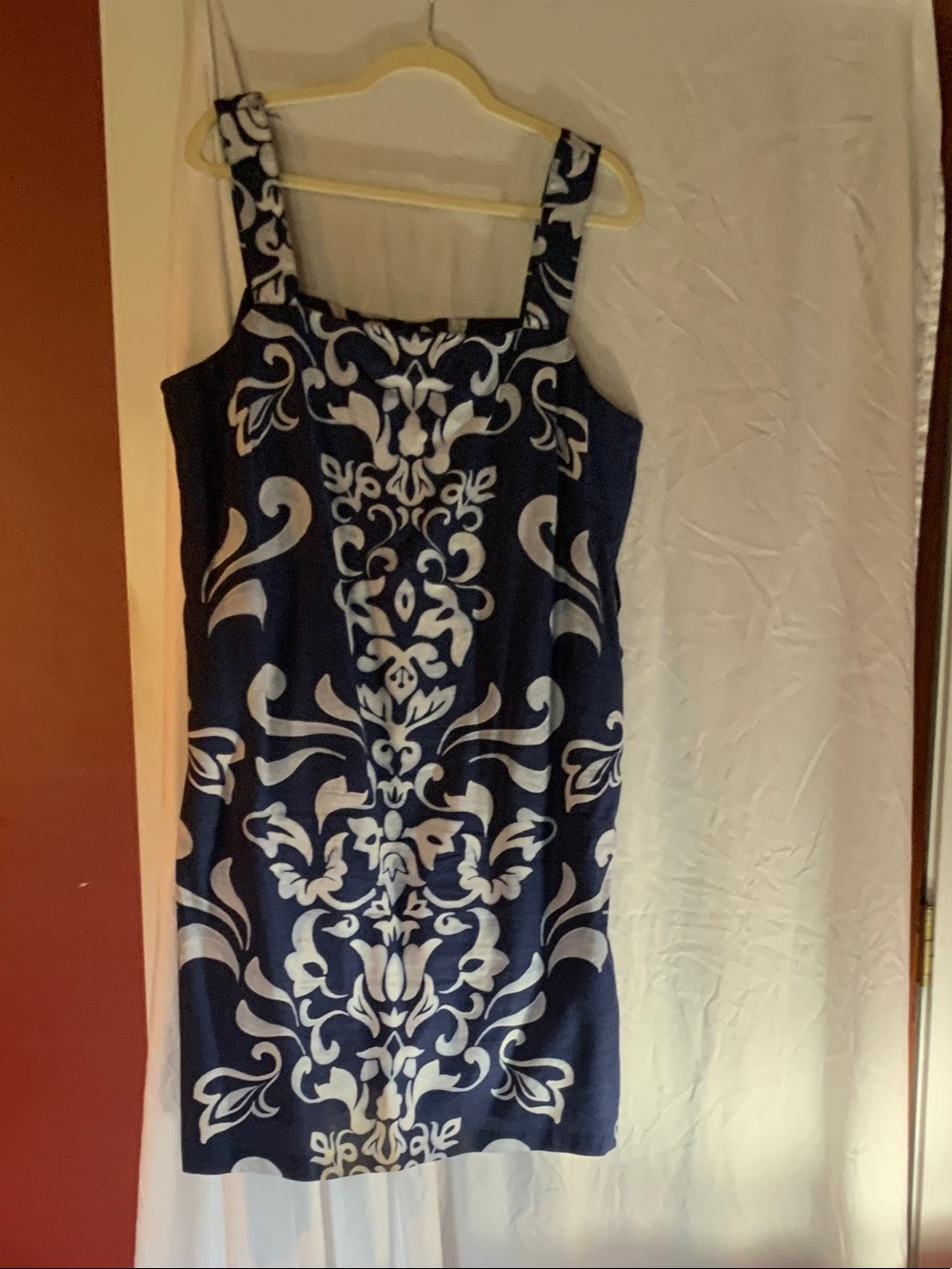Talbots Navy and White Square-Neck Printed Dress